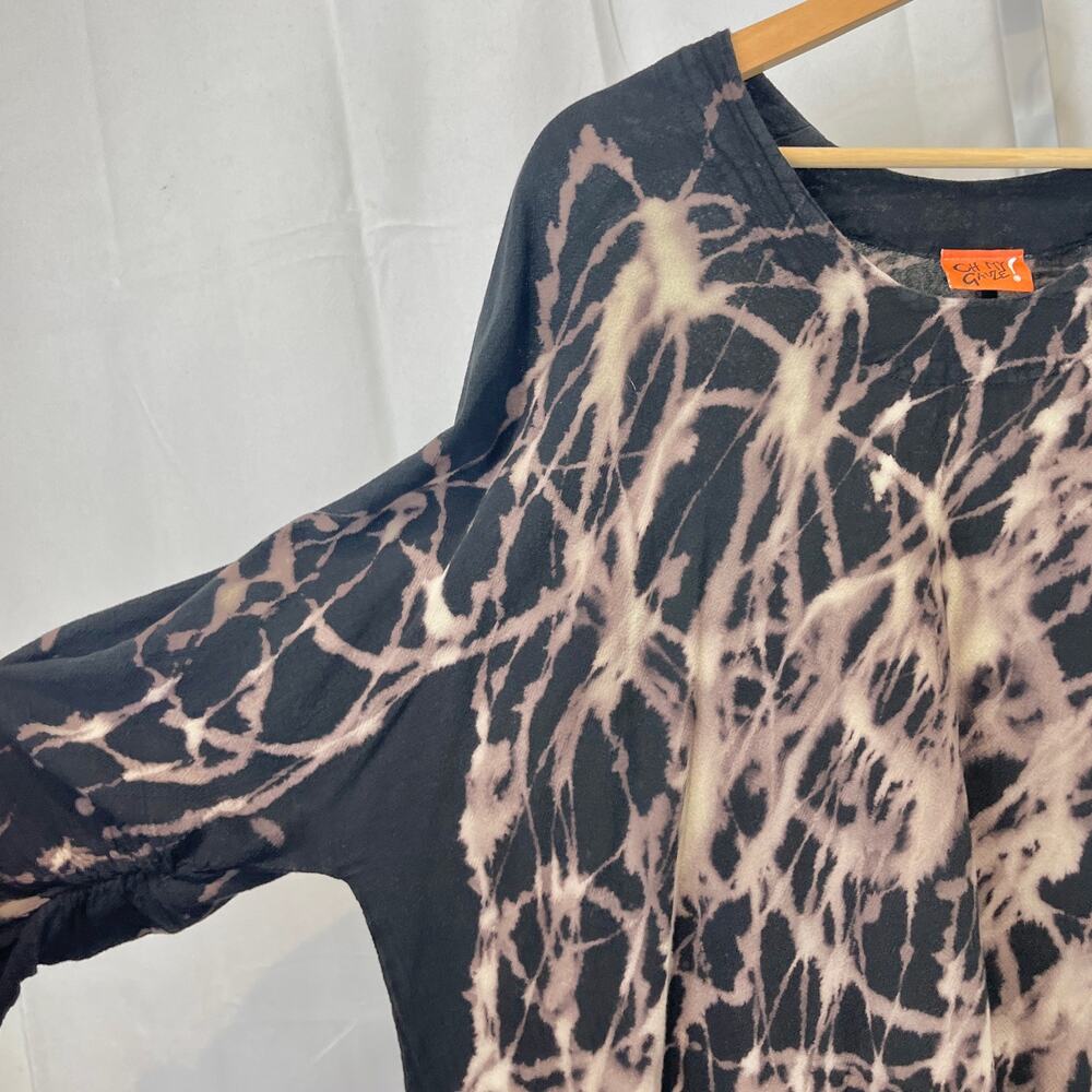 OH MY GAUZE Bleach Tie Dye Top 3/4 Dolman Sleeve Pullover Cotton Black 3 XXL - Picture 5 of 8